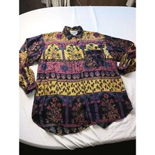 Next Move Button Down Blouse Made in Nepal Beautiful Bold Women Medium VTG 
