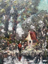 Oil Painting Wayside Cross Impressionist Miniature° Girl Antique Unsigned