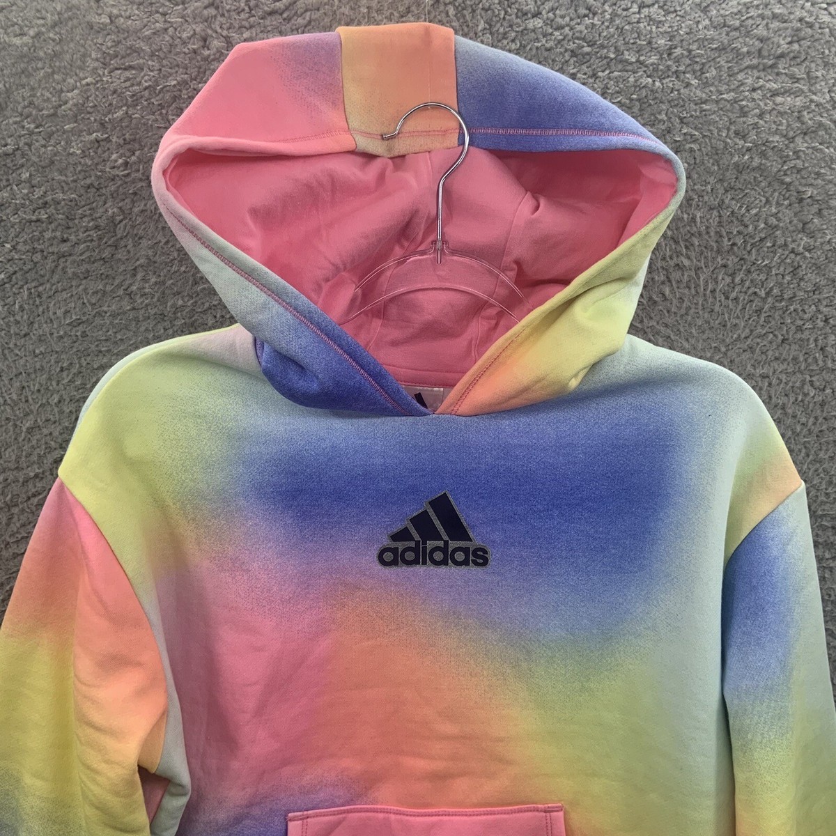 Adidas Sweater Girls Extra Large 16 Pink Yellow Blue Black Hoodie Sweatshirt