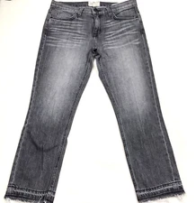 CURRENT ELLIOT Crop RelaxedJean Women 28 (36x26)Whisker Gray Denim Fray Cuff