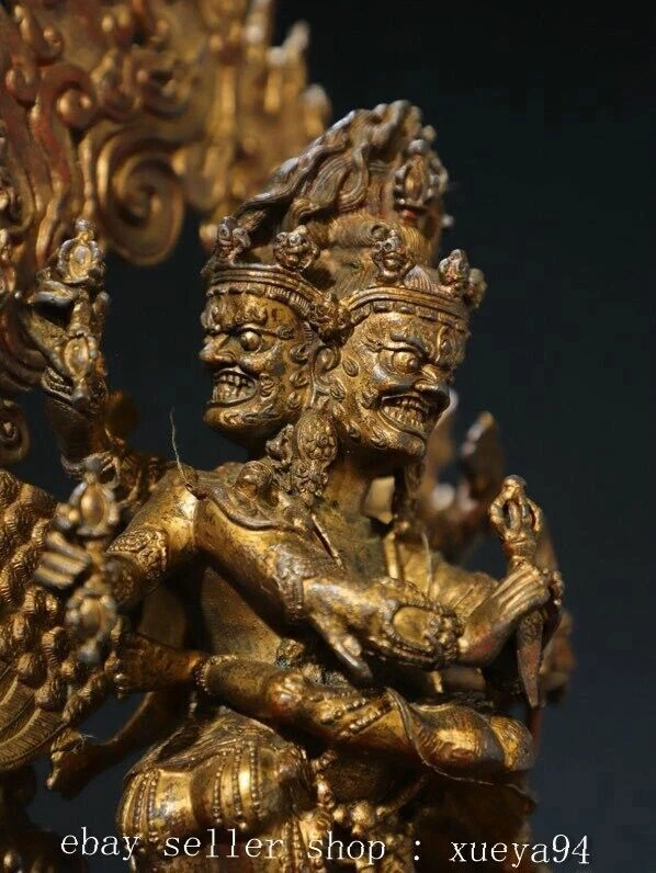 11.8" Antiguo Budismo Tibetano Bronce Dorado Hayagriva Buda Retroiluminación Estatua Foto 4 de 4