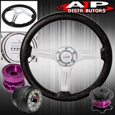 For 94-01 Integra Metallic Black Steering Wheel + Quick Release Purple Extender
