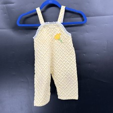 Vintage 70s 80s quilted overalls lace butter yellow floral jumpsuit 18 months