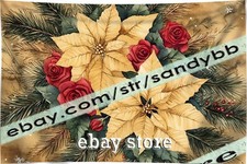 Gold Poinsettia Cluster Tapestry Warm Holiday Wall Hanging 59X82 in