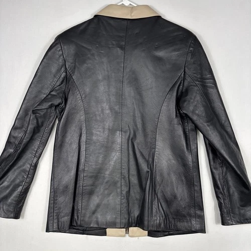 Vintage Vera Pelle Leather Jacket Men's 46 Black Biker Bomber Coat Made In Italy image 4