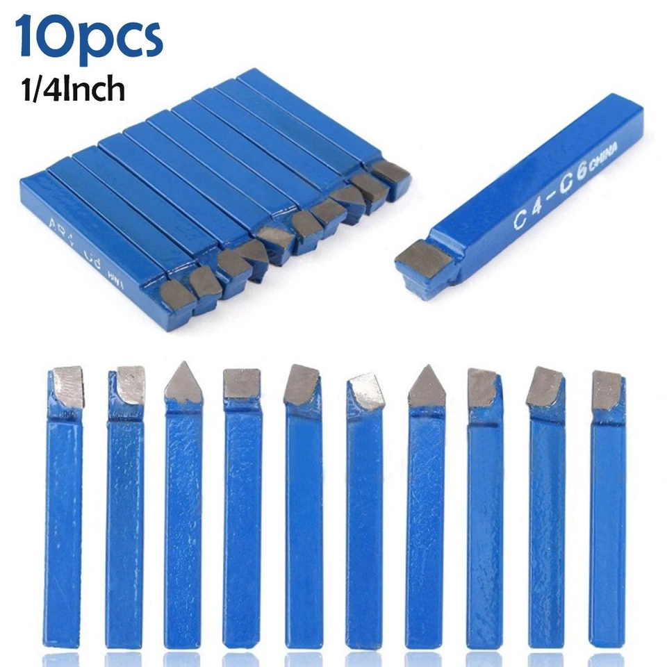 10pcs 1/4" Metal Lathe Tool Carbide Tip Tipped Cutter Tool C6 Bit Cutting Set - Image 3 of 4