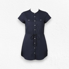 Banana Republic Dark Blue Button Front Short Sleeve Shirt Utility Dress Size 10