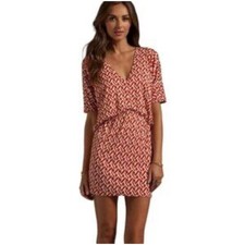 Rachel Pally Mini Dress Womens Small Red Geometric Dolman Sleeve V-Neck Modal