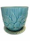 Vintage McCoy Pottery “Sand Dollar” Planter w/ Attached Saucer – Turquoise Blue