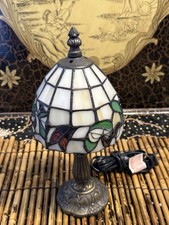 Tiffany Style Stained Glass Accent Table Lamp Floral Dragonfly Vintage Style 11”