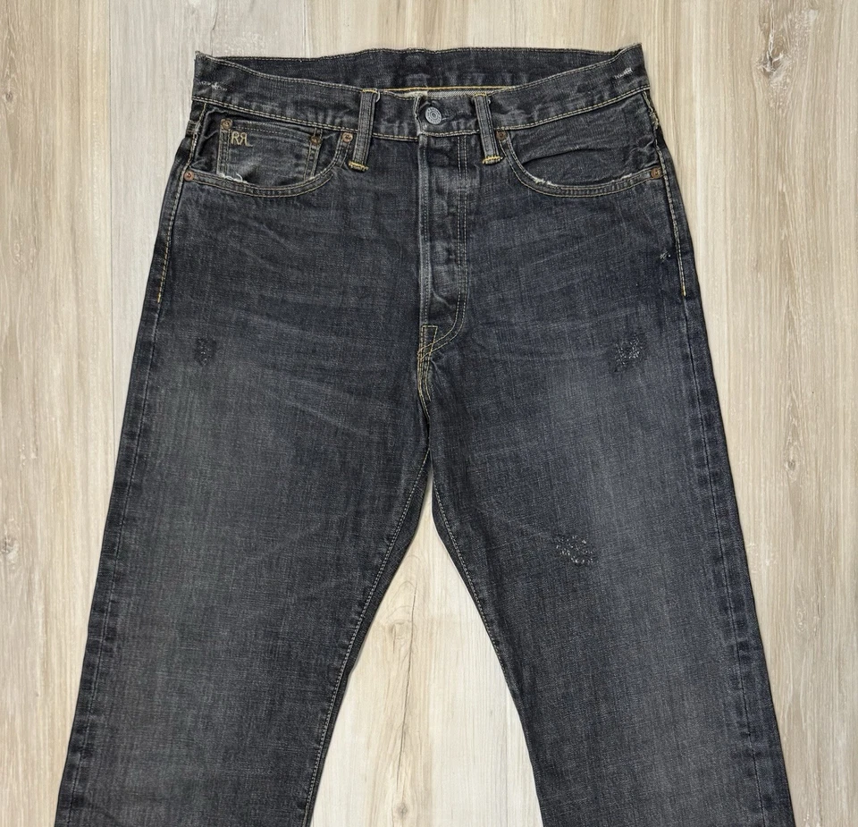 RRL Ralph Lauren Doble RL Bajo Recto Japón Tejido Ribete Denim EE. UU. 32x34 Foto 3 de 4