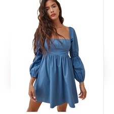 Reformation Michaela Dress square neck mini dress Puff Long Sleeve Blue Size 10