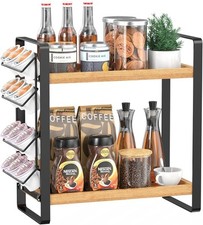 Coffee Station Organizer for Counter, 2 Tier Wooden Shelf for Coffee Bar Acce...