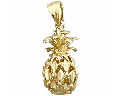 14K Solid Gold 3D Filigree Pineapple Charm