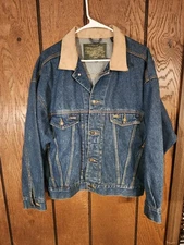 Vintage R.D. New York Leather Collar Classic Denim Jacket Size Large