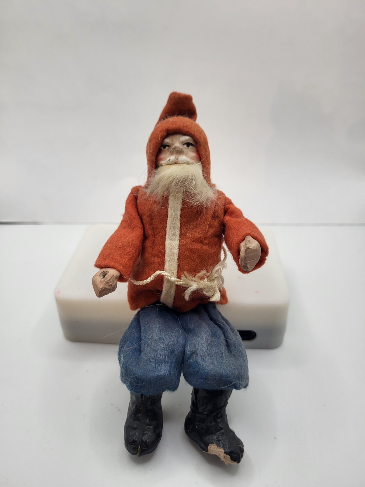 Antique Christmas German Santa 1920s Paper Composition  Felt Figure Marked