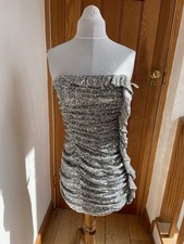 Zara Silver Sequin Rouche Tube Mini Dresz