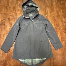 Pendleton Rain Jacket Plaid Liner Women L Dark Navy Full Zip Hooded Waterproof