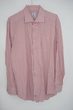 David Donahue Dress Shirt Mens 2XL Red Blue Plaid Long Sleeve Point Collar