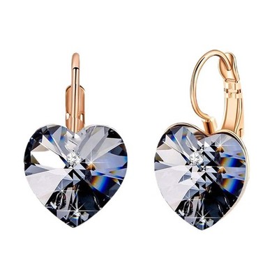 Austrian Crystal Heart Drop Leverback Earrings for Women 14K Rose Gold Plated...