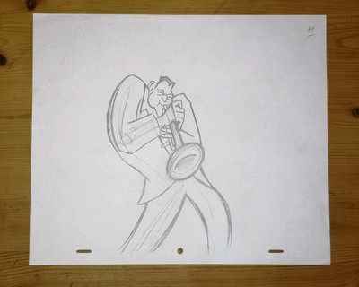 Jazz Trompetenspieler Originalproduktion Zeichnung Cel unbekannte Animationsfigur