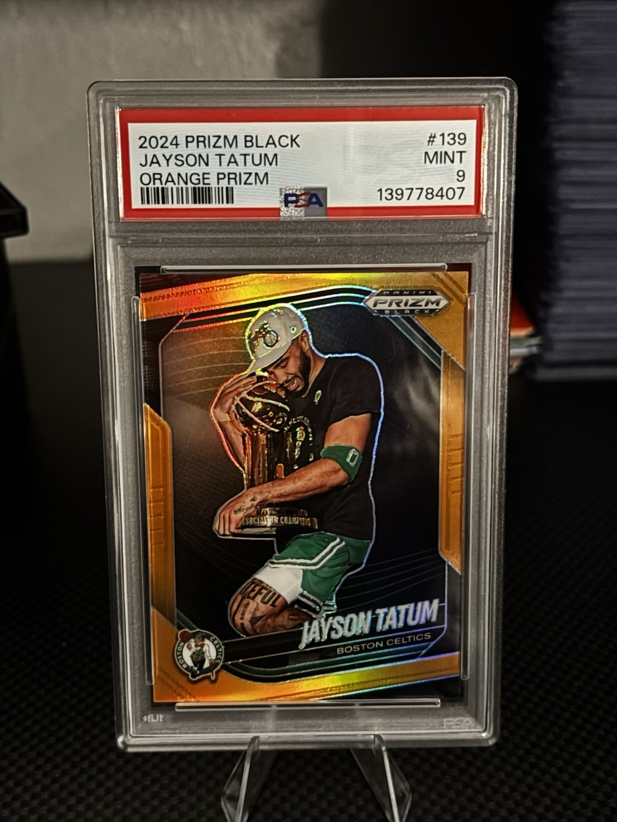 Panini 2024-25 Prizm Black Jayson Tatum #139 Orange Prizm /49 PSA 9 Celtics