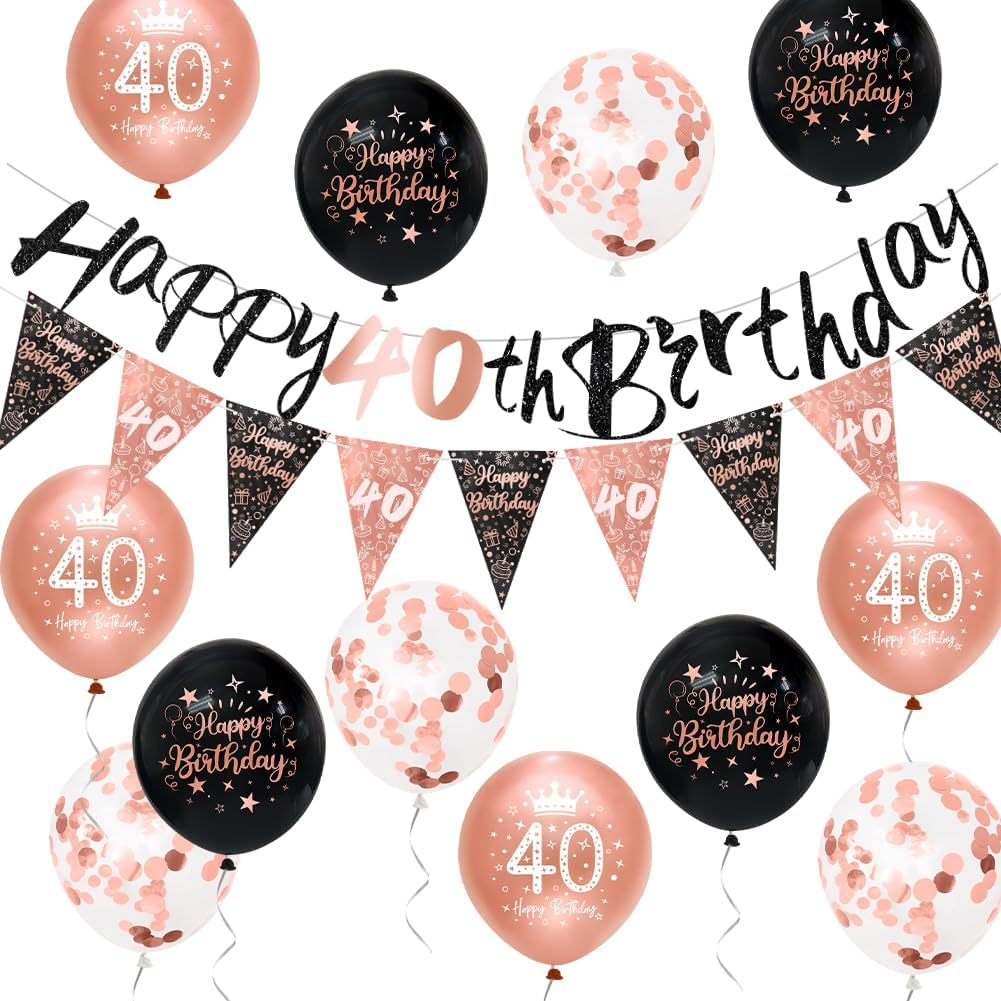 Women 40Th Birthday Decorations Black Rose Gold 40Th Birthday Party Decorations