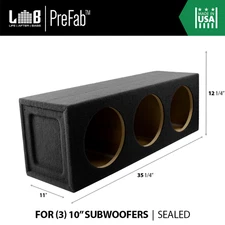 2.00 ft³ Sealed MDF Subwoofer Enclosure Box for (3) 10" Car Audio Sub Subwoofers