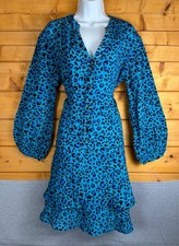 CLEARANCE Pomodoro Womens Leopard Print Dress Size UK 14 Teal Long Sleeve V-Neck