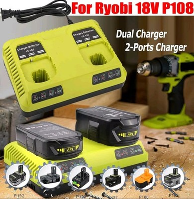 Dual Schnell Ladegerät für Ryobi One + Plus P108 Li-Ion Akku P117 P105 P102 12V/18V