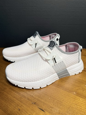 #ad NEW 2026 Hey Dude Women#x27;s Sirocco Sport Size 9 Stripe White Gray Shoes $48.44