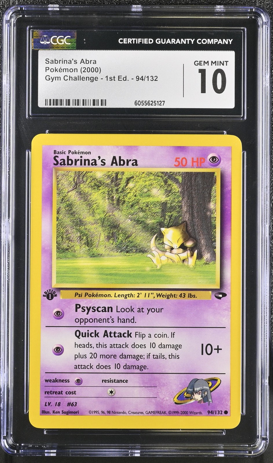 CGC 10 GEM MINT Sabrina's Abra Gym Challenge 1st Edition 94/132 Pokemon Card psa
