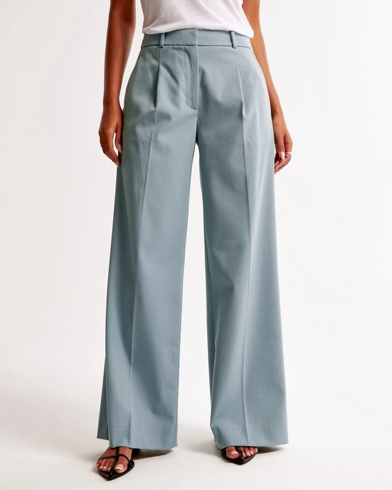 Abercrombie & Fitch Light Blue Tailored Wide Leg Pant Size 27L Preppy Academia  - Image 2 of 4