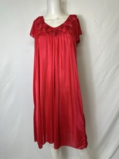 Lati Fashions Intimates - Red Silky Polyester Vintage Nightgown - Size Small