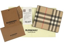 NEW BURBERRY LUXURY SIGNATURE CHECK PRINT LEATHER BI-FOLD WALLET