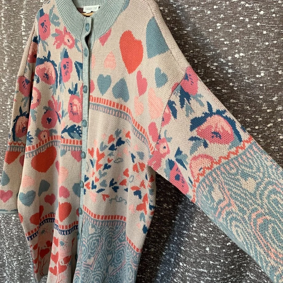 Cárdigan Suéter Largo Floral Coldwater Creek Patchwork Corazones Para Mujer 2X Foto 2 de 4