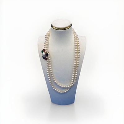 Vintage Avon Double Strand Faux Pearl Necklace w/ Colorful Fruit Salad Clasp