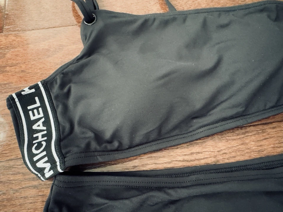 Traje de baño bikini Michael Kors Logo Cruise 2020 2 piezas negro para mujer MED $108 NUEVO CON ETIQUETAS Foto 2 de 4
