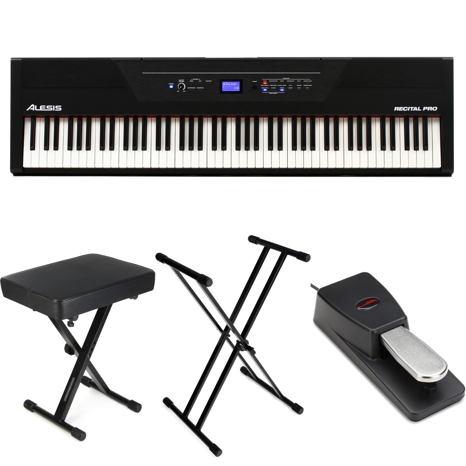 Набор инструментов для цифрового пианино Alesis Recital Pro с 88 клавишами и молоточковым управлением Essentials Bundle
