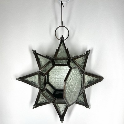 Glass Star Hanging Lantern 8 Points Door Clear Blue Green Whimsical Fairy 8  SEE