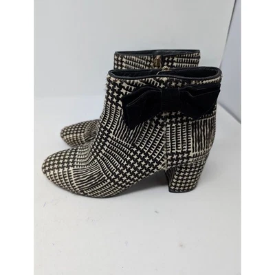 Kate Spade New York Holly Houndstooth Bow Ankle Boots Women's 8 Block Heel - Image 1 of 4