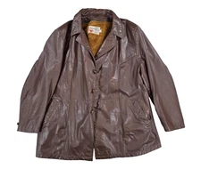 Vintage Sears Leather Shop Coat Mens 52 Brown Removable Liner Button Western 70s