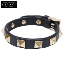 Valentino Garavani Rockstud Leather Bracelet Black Gold