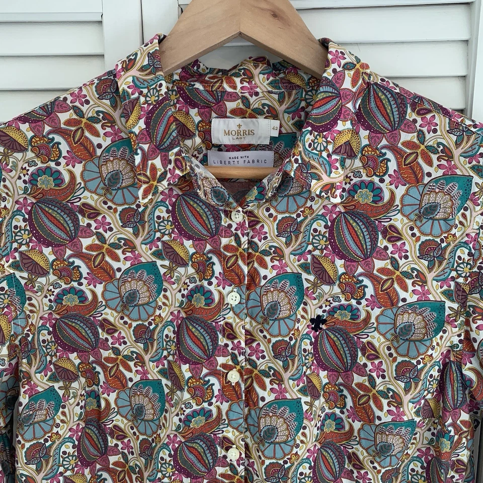 Morris леди Лили Свобода фантазии рубашка Топ 42 США 10-12 M/L цветочный Fleur De Lis - Изображение 2 из 4