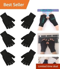 Warm Black Fingerless Gloves for Winter 3 Pairs, Touchscreen Comfortable Fit