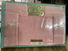 Vtg 60s Cannon PINK Terry Bath Towel Set Gift Box New NOS Think Vintage Display