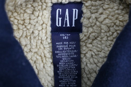Gap Boys Navy Blue Sherpa Lined Wool Blend Winter Jacket Size 4/XS - Picture 3 of 3