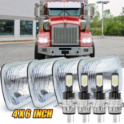 4pcs 4x6'' LED Headlights Hi-Lo Sealed Beam for Peterbilt Kenworth T800 W900