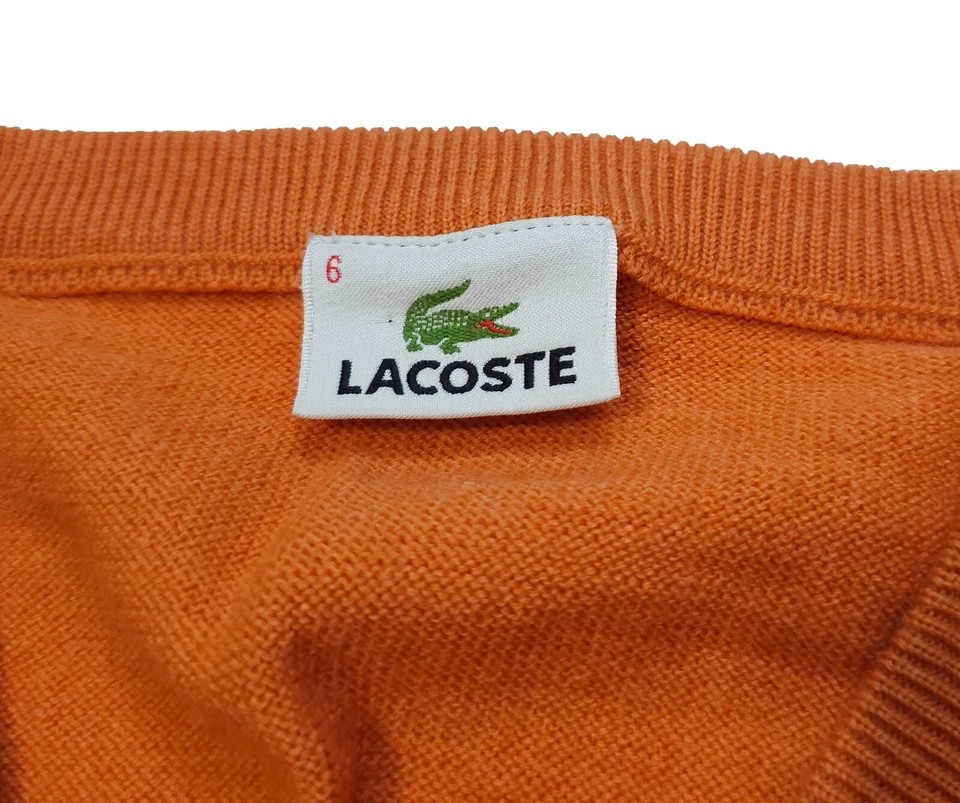 Suéter Lacoste Para Hombre Naranja Mangas Largas Sudadera Talla 6 Cuello en V Estilo Lana Foto 4 de 4
