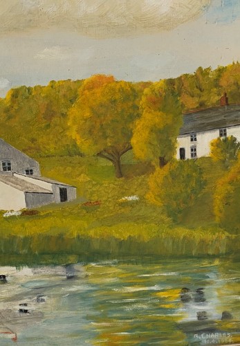 VINTAGE LANDSCAPE OIL PAINTING HOUSE BY RIVER FIELDS CORNWALL SIGNED R CHARLES - Picture 20 of 24